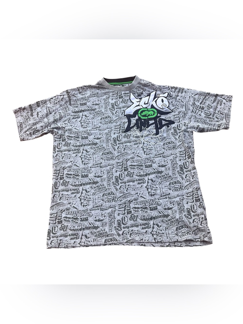 Ecko Unltd Shirt Mens 2XL Gray Allover Graffiti Logo Graphic Tee Streetwear